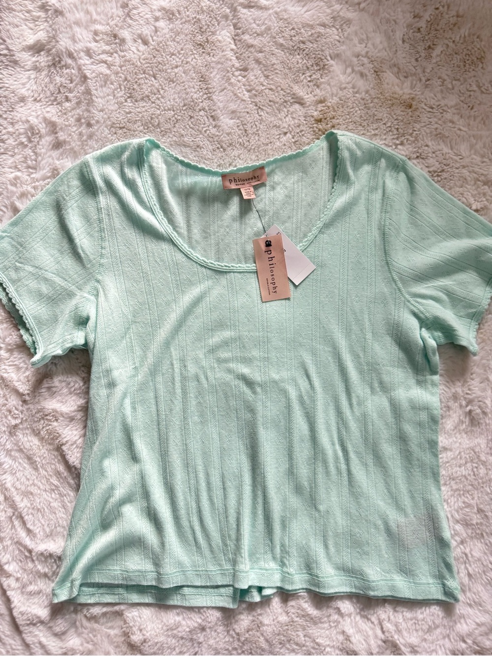 NWT Philosophy Republic Clothing  Mint Scoop Neck Short Sleeve Pointelle Tee